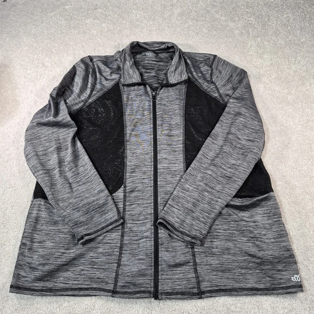 Maurices In Motion Womens 1x Heathered Gray &Black Lace Zip Up Athletic Jacket